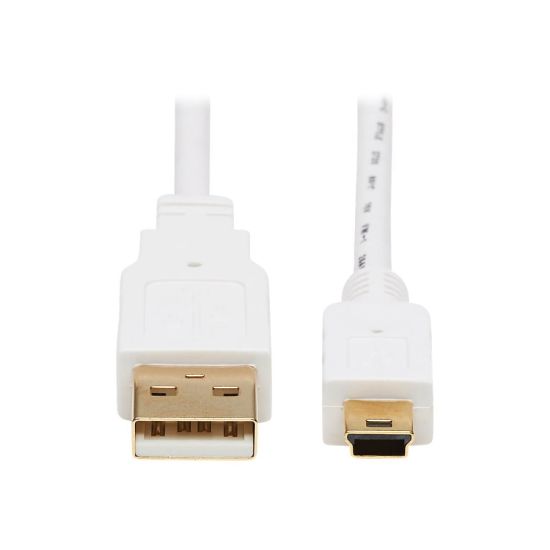 Picture of Tripp Lite Safe-IT USB-A to USB Mini-B Antibacterial Cable M/M, USB 2.0, White, 3 ft. - 3 ft Mini USB/USB Data Transfer Cable- First End: 1 x Type A Male USB - Second End: 1 x 5-pin Type B Male Mini USB - 480 Mbit/s - VW-1 - 28 AWG - White