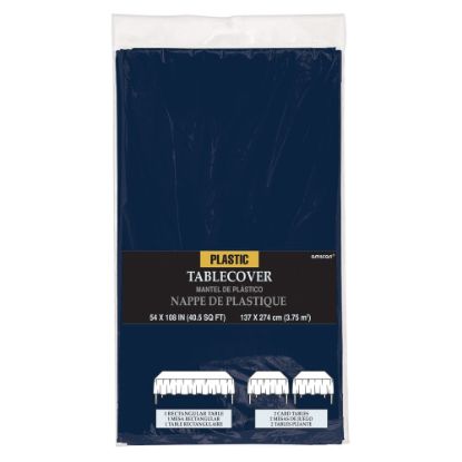 Picture of Amscan Rectangular Plastic Table Covers, 54in x 108in, True Navy, Pack Of 7 Table Covers