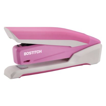 Picture of Bostitch InCourage Spring-Powered Desktop Stapler With Antimicrobial Protection, 20 Sheets Capacity, Pink/White