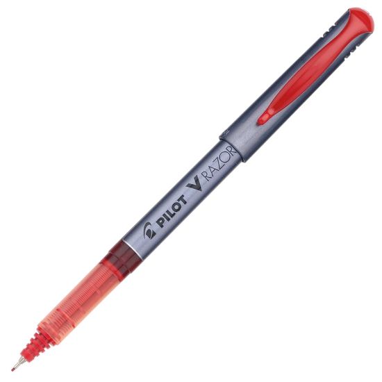 Picture of Pilot Liquid Ink Razor Point Pens, Extra-Fine Point, 0.3 mm, Graphite Barrel, Red Ink, Pack Of 12 Pens