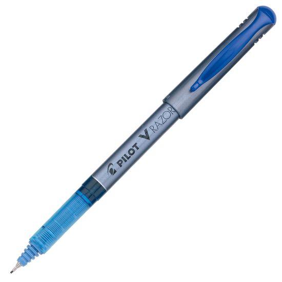 Picture of Pilot Liquid Ink Razor Point Pens, Extra-Fine Point, 0.3 mm, Graphite Barrel, Blue Ink, Pack Of 12 Pens