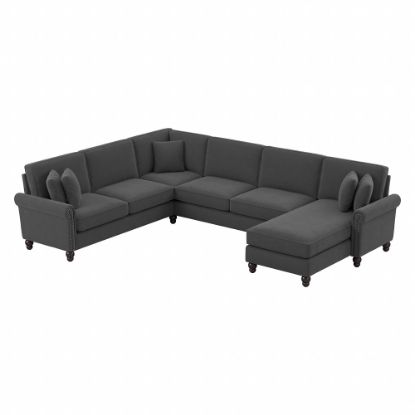 Picture of Bush Furniture Coventry 128inW U-Shaped Sectional Couch With Reversible Chaise Lounge, Charcoal Gray Herringbone, Standard Delivery