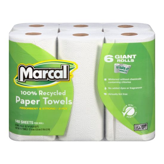 Picture of Marcal Small Steps U-Size-It 1-Ply Paper Towels, 100% Recycled, 140 Sheets Per Roll, Pack Of 6 Rolls