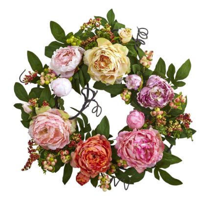 Picture of Nearly Natural Mixed Peony & Berry 20inH Plastic Wreath, 20inH x 20inW x 2inD, Multicolor