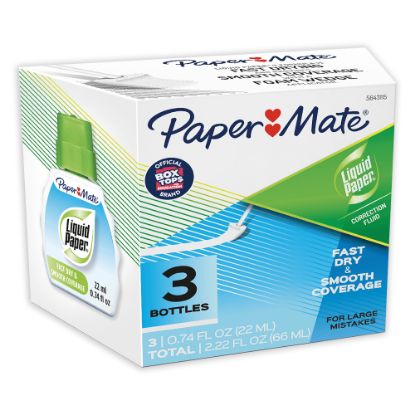 Picture of Paper Mate Liquid Paper Correction Fluid, Fast Dry & Smooth Coverage, White, Pack Of 3