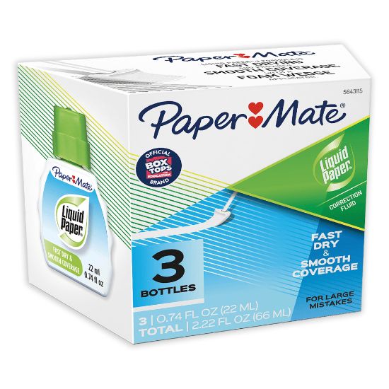 Picture of Paper Mate Liquid Paper Correction Fluid, Fast Dry & Smooth Coverage, White, Pack Of 3