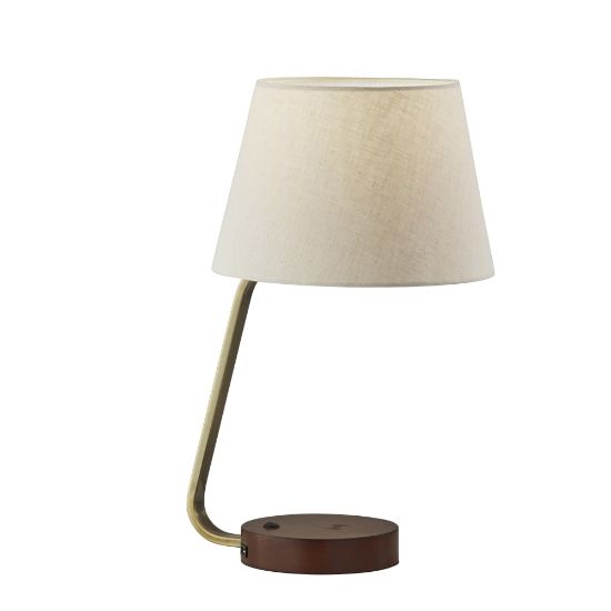 Picture of Adesso Louie AdessoCharge Table Lamp, 19inH, White Shade/Walnut & Antique Brass Base