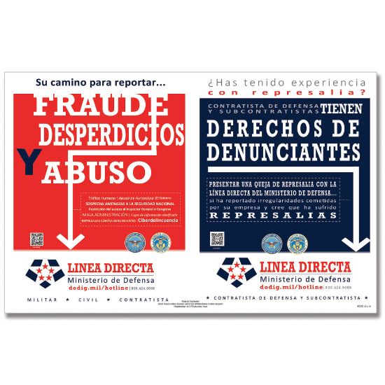 Picture of ComplyRight Department Of Defense Fraud And Whistleblower Hotline Poster, Spanish, 17in x 11in