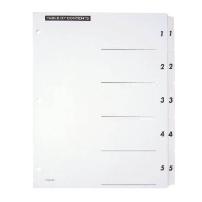 Picture of Office Depot Brand Table Of Contents Customizable Index With Preprinted Tabs, White, Numbered 1-5