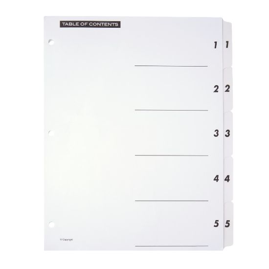 Picture of Office Depot Brand Table Of Contents Customizable Index With Preprinted Tabs, White, Numbered 1-5