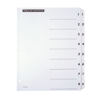 Picture of Office Depot Brand Table Of Contents Customizable Index With Preprinted Tabs, White, Numbered 1-8