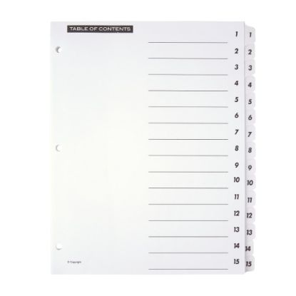 Picture of Office Depot Brand Table Of Contents Customizable Index With Preprinted Tabs, White, Numbered 1-15