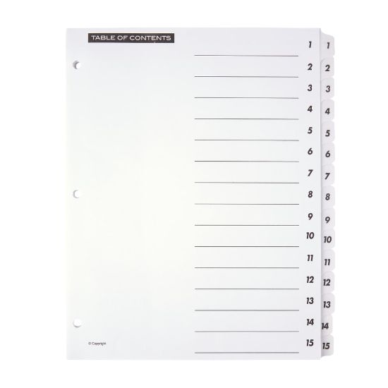 Picture of Office Depot Brand Table Of Contents Customizable Index With Preprinted Tabs, White, Numbered 1-15