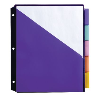 Picture of Office Depot Brand Double Pocket Insertable Plastic Divider, 5-Tab, 9in x 11in, Assorted Colors