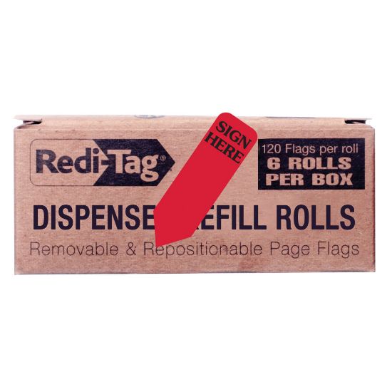 Picture of Redi-Tag Sign Here Reversible Red Refill Rolls - 720 - 1.87in x 0.56in - Arrow - "SIGN HERE" - Red - Removable - 720 / Box