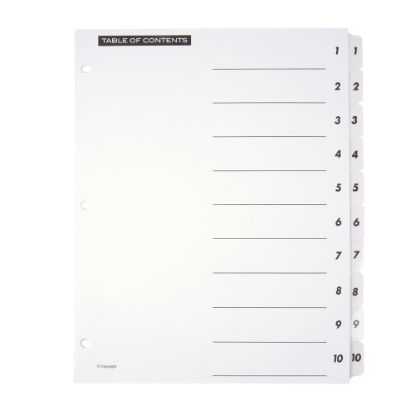 Picture of Office Depot Brand Table Of Contents Customizable Index With Preprinted Tabs, White, Numbered 1-10