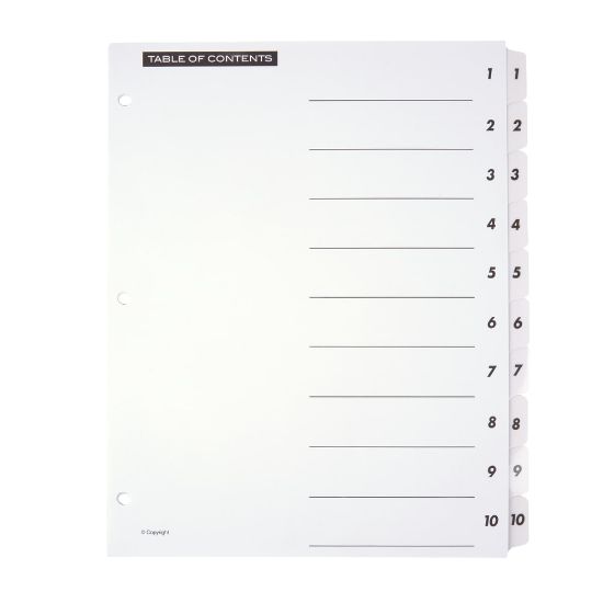 Picture of Office Depot Brand Table Of Contents Customizable Index With Preprinted Tabs, White, Numbered 1-10