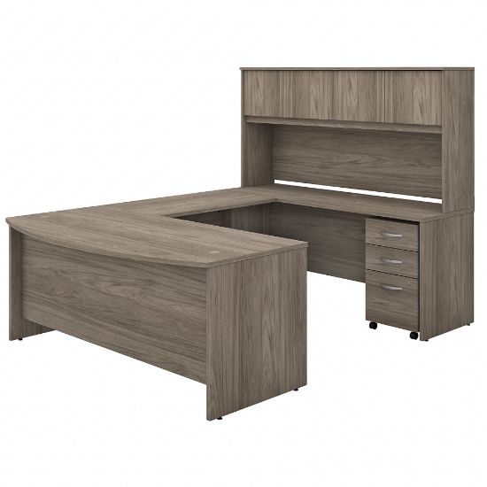 Picture of Bush Business Furniture Studio C 72inW x 36inD U-Shaped Desk With Hutch And Mobile File Cabinet, Modern Hickory, Standard Delivery