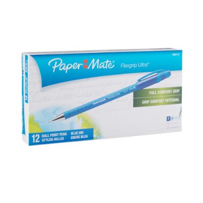 Picture of Paper Mate FlexGrip Ultra Ballpoint Pens, Fine Point, 0.8 mm, Blue Barrel, Blue Ink, Pack Of 12