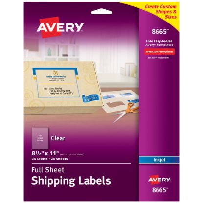 Picture of Avery Easy Peel Clear Full-Sheet Labels, 8665, Full Sheet, 8 1/2in x 11in, Box Of 25