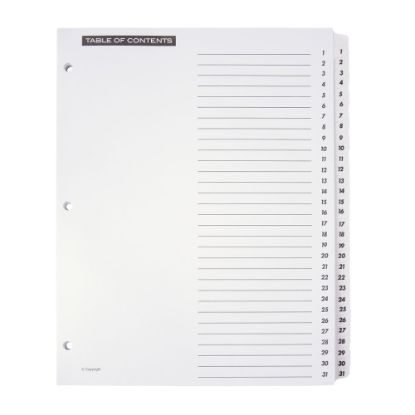 Picture of Office Depot Brand Table Of Contents Customizable Index With Preprinted Tabs, White, Numbered 1-31