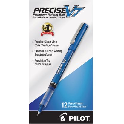 Picture of Pilot Precise V7 Liquid Ink Rollerball Pens, Fine Point, 0.7 mm, Blue Barrel, Blue Ink, Pack Of 12