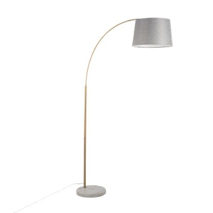 Picture of Lumisource March Floor Lamp, 74inH, Gray Shade/White Marble/Antique Brass Base