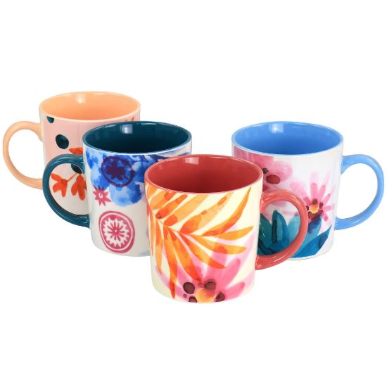 Picture of Spice by Tia Mowry Goji Blossom Fine Ceramic 4-Piece Mug Set, 17 Oz, Multicolor