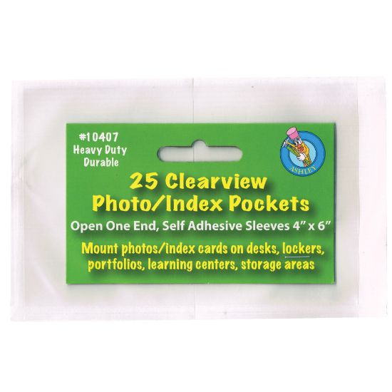 Picture of Ashley Productions Photo/Index Card Pockets, 4in x 6in, Clear, 25 Pockets Per Pack, Set Of 5 Packs