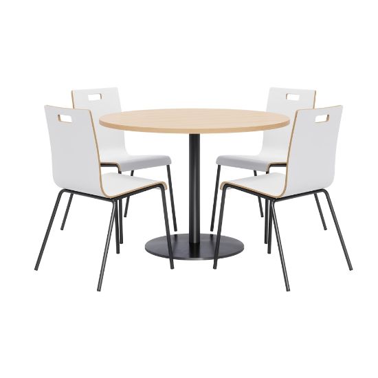 Picture of KFI Studios Proof Round Dining Table With 4 Jive Dining Chairs, Natural/Black Table, White/Black Chairs