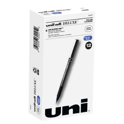 Picture of uni-ball Deluxe Rollerball Pens, Micro Point, 0.5 mm, Charcoal Barrel, Blue Ink, Pack Of 12