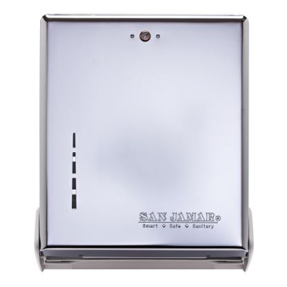 Picture of San Jamar True Fold Towel Dispenser - C Fold, Multifold Dispenser - 500 x Towel Multifold, 300 x Towel C Fold - 14.3in Height x 11.6in Width x 5in Depth - Metal, Plastic, Stainless Steel - Chrome - Key Lock, Touch-free, Impact Resistant, Break Resistant