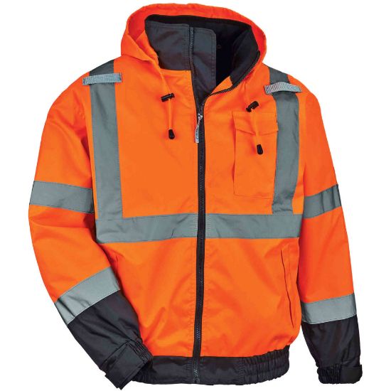 Picture of Ergodyne GloWear 8379 Type R Class 3 High-Visibility Fleece-Lined Thermal Bomber Jacket, Medium, Orange