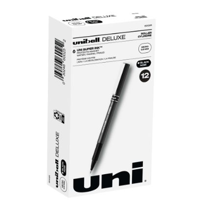 Picture of uni-ball Deluxe Rollerball Pens, Micro Point, 0.5 mm, Charcoal Barrel, Black Ink, Pack Of 12