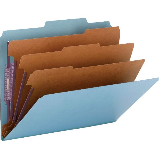 Picture of Smead Classification Folders, Top-Tab With SafeSHIELD Coated Fasteners, 3 Dividers, 3in Expansion, Letter Size, 50% Recycled, Blue, Box Of 10