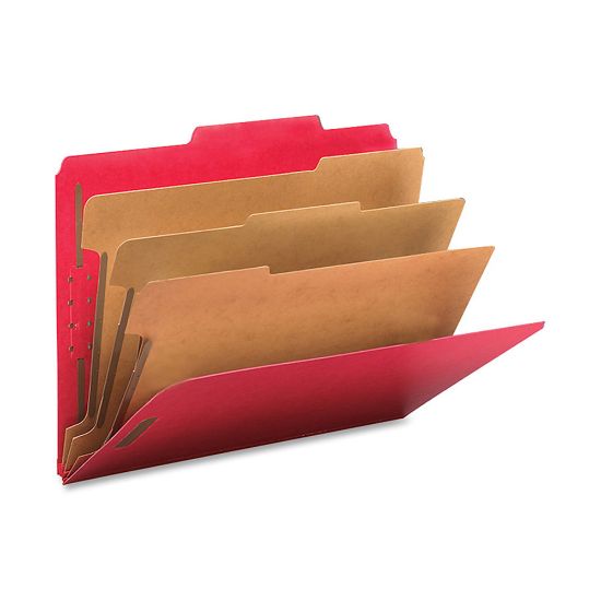 Picture of Smead Classification Folders, Top-Tab With SafeSHIELD Coated Fasteners, 3 Dividers, 3in Expansion, Letter Size, 3in Expansion, 50% Recycled, Bright Red, Box Of 10