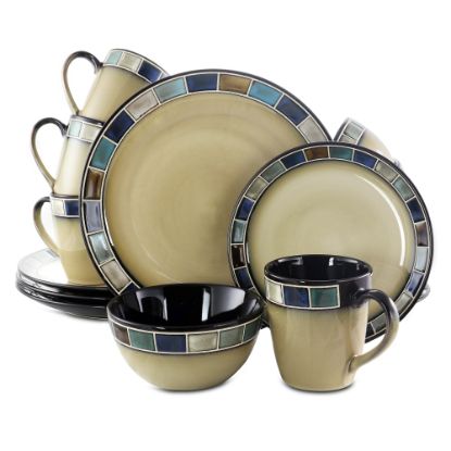 Picture of Gibson Elite Casa Azul 16-Piece Dinnerware Set, Cream/Blue