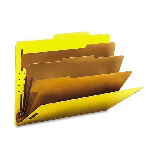 Picture of Smead Classification Folders, Top-Tab With SafeSHIELD Coated Fasteners, 3 Dividers, 3in Expansion, Letter Size, 50% Recycled, Yellow, Box Of 10