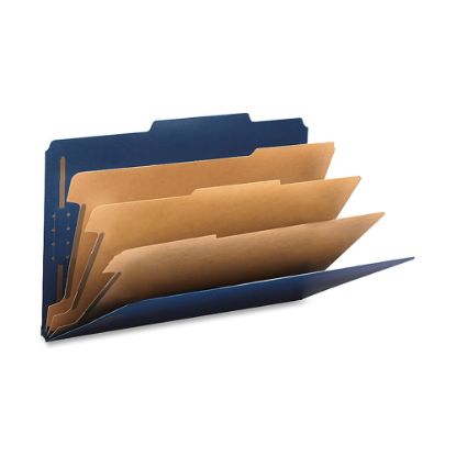 Picture of Smead Classification Folders, Top-Tab With SafeSHIELD Coated Fasteners, 3 Dividers, 3in Expansion, Legal Size, 50% Recycled, Dark Blue, Box Of 10