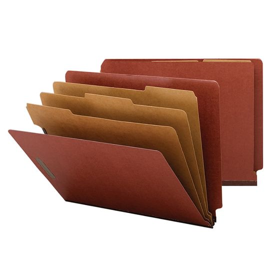 Picture of Smead Full End-Tab Classification Folder With SafeSHIELD Fastener, 2in Expansion, 3 Dividers, 8 1/2in x 11in, Letter, 60% Recycled, Red, Box of 10