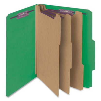 Picture of Smead Classification Folders, Top-Tab With SafeSHIELD Coated Fasteners, 3 Dividers, 3in Expansion, Letter Size, 50% Recycled, Green, Box Of 10