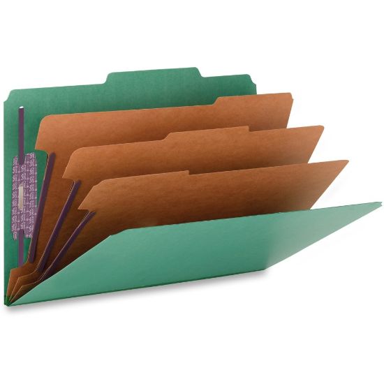 Picture of Smead Classification Folders, Top-Tab With SafeSHIELD Coated Fasteners, 3 Dividers, 3in Expansion, Legal Size, 50% Recycled, Green, Box Of 10