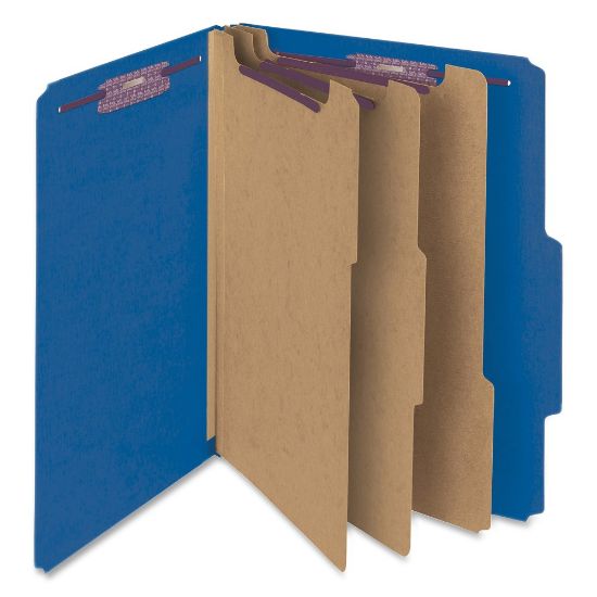 Picture of Smead Classification Folders, Top-Tab With SafeSHIELD Coated Fasteners, 3 Dividers, 3in Expansion, Letter Size, 50% Recycled, Dark Blue, Box Of 10