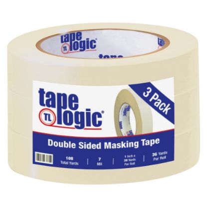 Picture of Tape Logic Double-Sided Masking Tape, 3in Core, 1in x 108ft, Tan, Case Of 3