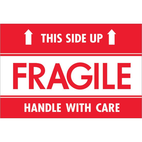 Picture of Tape Logic Preprinted Shipping Labels, DL2156, Fragile - This Side Up - HWC, Rectangle, 2in x 3in, Red/White, Roll Of 500