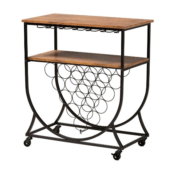 Picture of Baxton Studio Dania Mobile Wine Bar Cart, 32-3/4in x 29-5/16in, Black/Walnut