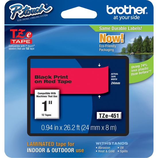 Picture of Brother TZE451 Label Tape, 15/16in x 26 3/16ft, Red