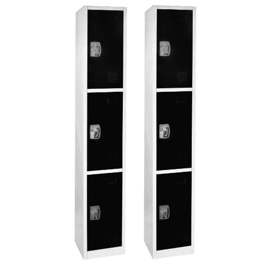 Picture of Alpine Large 3-Tier Steel Lockers, 72inH x 12inW x 12inD, Black, Pack Of 2 Lockers