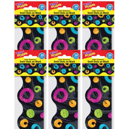 Picture of TREND Color Harmony Swirl Dots on Black Terrific Trimmers, 39 Feet Per Pack, 6 Packs