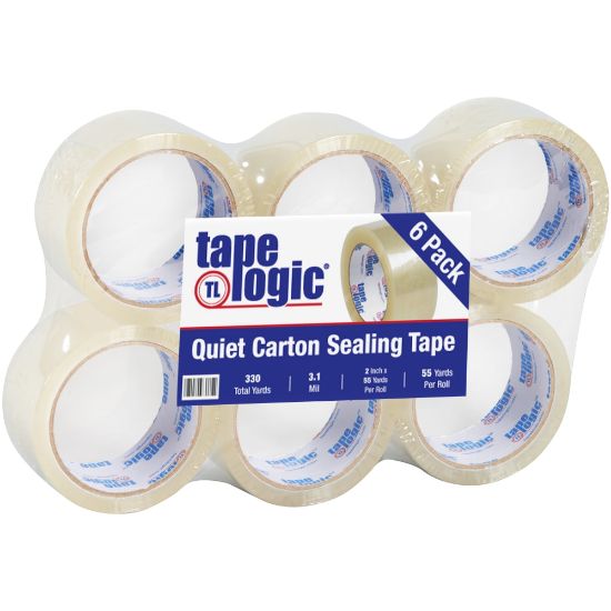 Picture of Tape Logic Quiet Carton-Sealing Tape, 3in Core, 3.1-Mil, 2in x 55 Yd., Clear, Pack Of 6